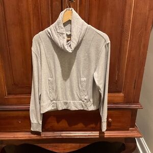 Helmut  Lang Heather Gray Cowl Neck Cropped Pullover Sweatshirt, Size XS/P